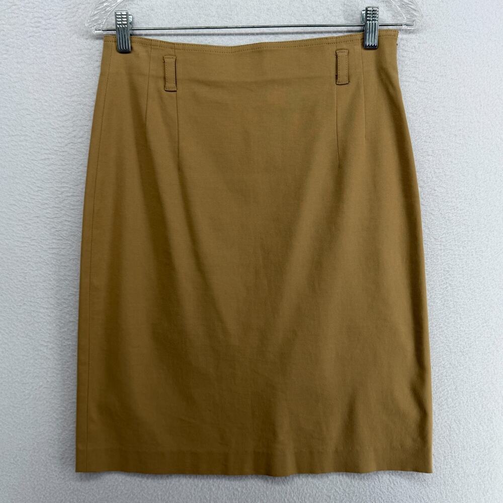 THEORY Skirt 8 Tailored Mini Pencil Stretch Canvas Cotton Camel Brown USA VTG